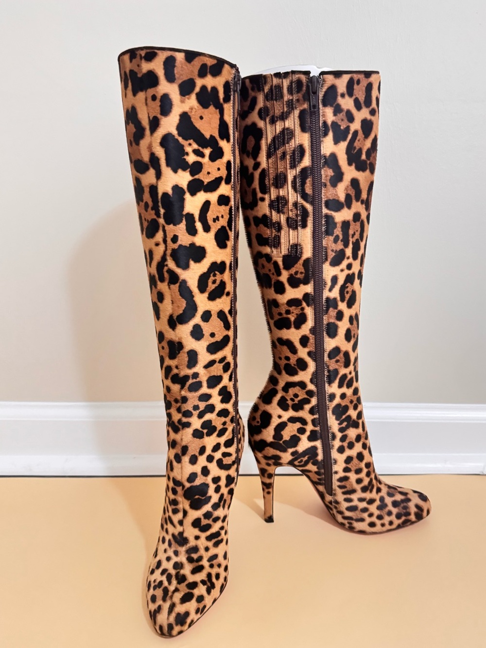 Christian Louboutin Leopard Pony Hair Knee High Boots Red Sole EU 35 - Picture 1 of 12